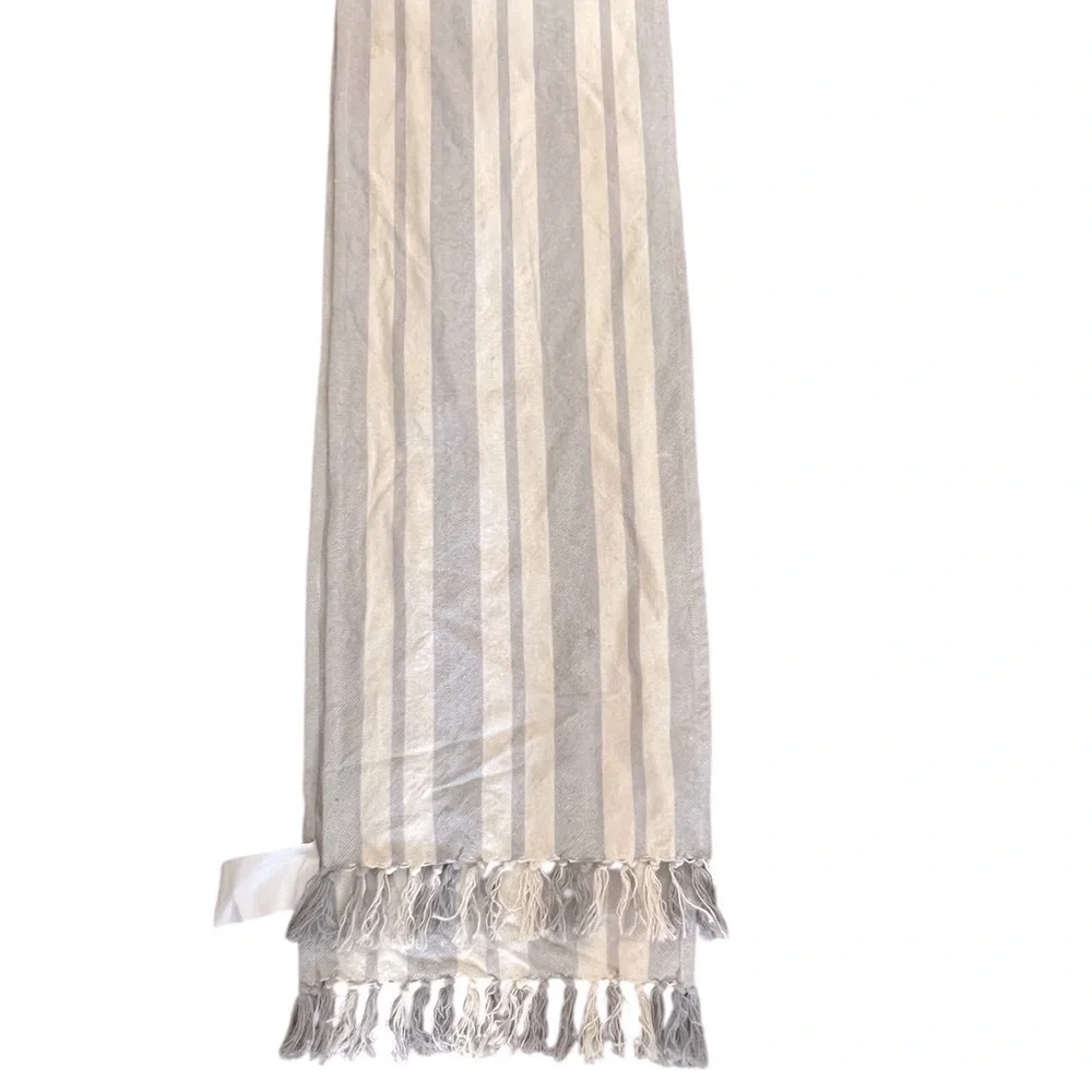 Vapor Multi Sasha Stripe Cotton FringeTable Runner 16” x 90” cream & blue-gray